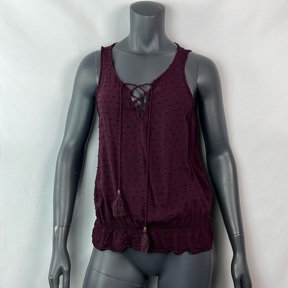 Aeropostale maroon deep red tank top textured scrunchable medium - Picture 1 of 6